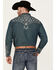 Image #4 - Scully Men's Denim Scroll Embroidered Long Sleeve Pearl Snap Western Shirt, Navy, hi-res