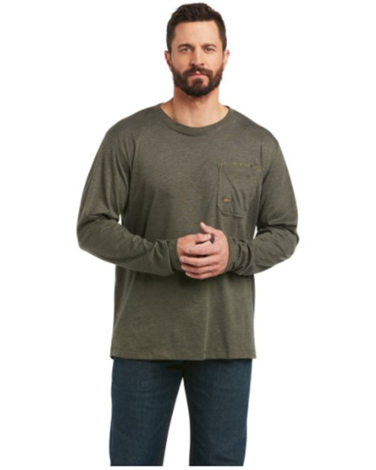 Image #1 - Ariat Men's Rebar Workman American Flag Graphic Work Shirt, Sage, hi-res