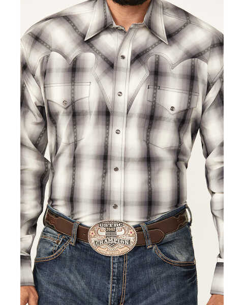 Image #3 - Stetson Men's Plaid Print Long Sleeve Snap Western Shirt, Grey, hi-res
