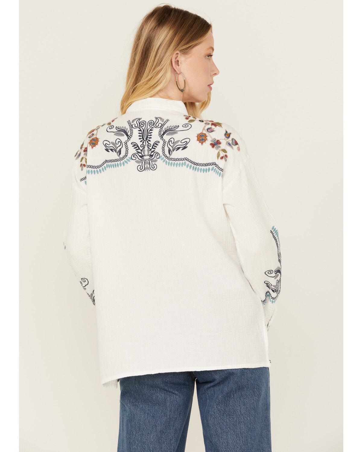 Image #4 - Johnny Was Women's Embroidered Long Sleeve Button-Down Shirt, White, hi-res