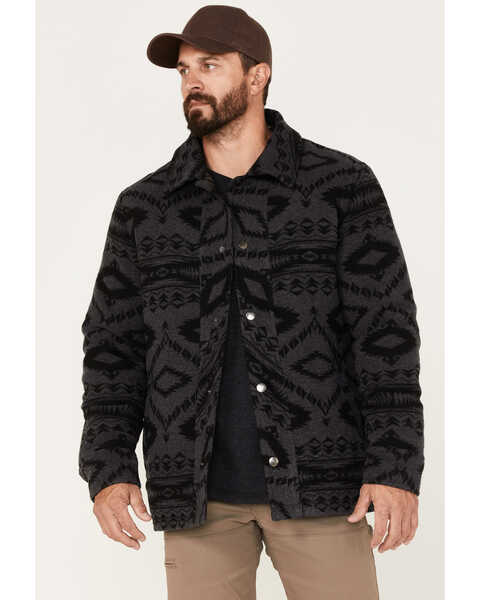 Image #1 - Powder River Outfitters Men's Border Commander Southwestern Print Full-Snap Wool Jacket, Charcoal, hi-res