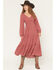 Image #1 - Yura Women's Long Sleeve Smocked Tiered Midi Dress, Rose, hi-res
