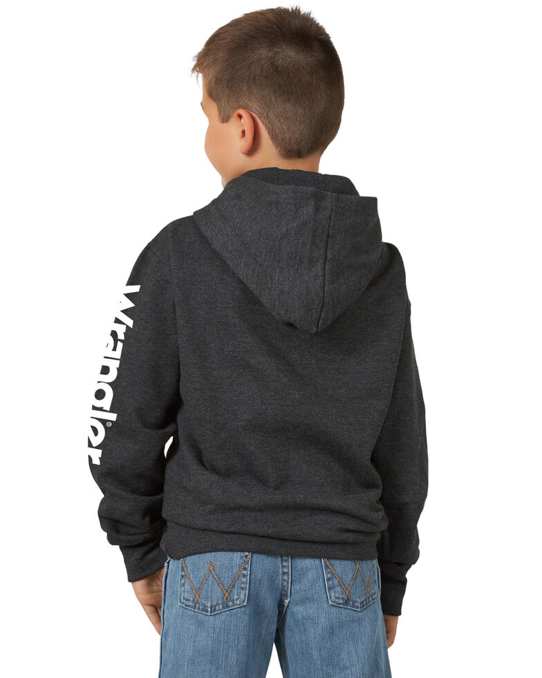 Wrangler Boys' Grey Logo Sleeve Graphic Hooded Sweatshirt , Grey, hi-res