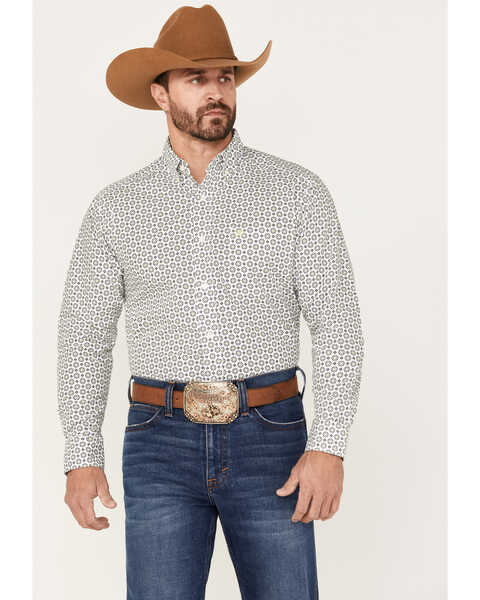 Image #1 - Ariat Men's Beaumont Geo Print Button-Down Western Shirt , White, hi-res
