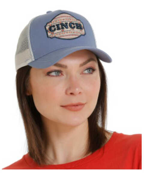 Image #1 - Cinch Women's Southwestern Print Logo Patch Ball Cap , Light Blue, hi-res