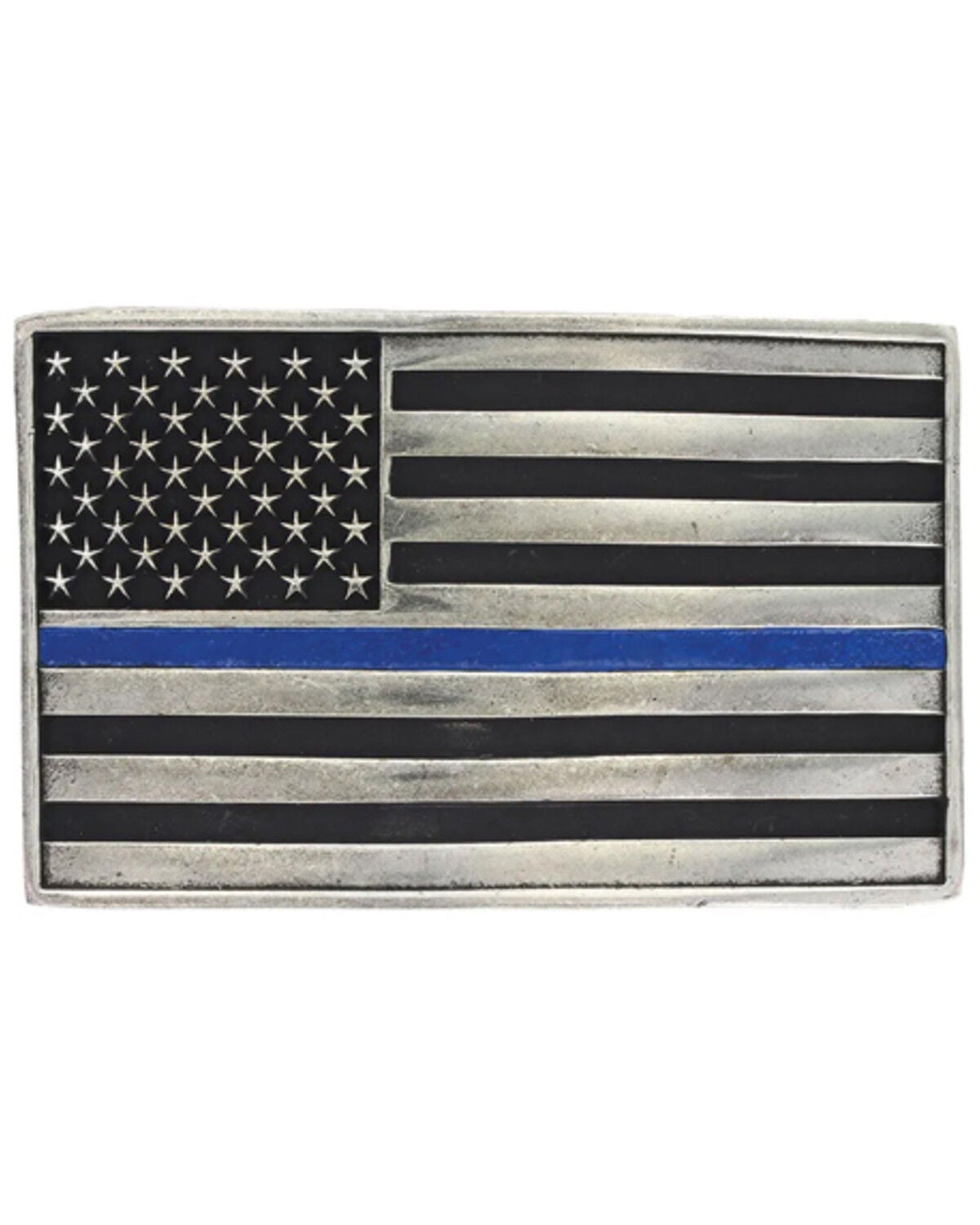 Montana Silversmiths Men's Stand Behind The Blue Line Flag Attitude Buckle, Silver, hi-res