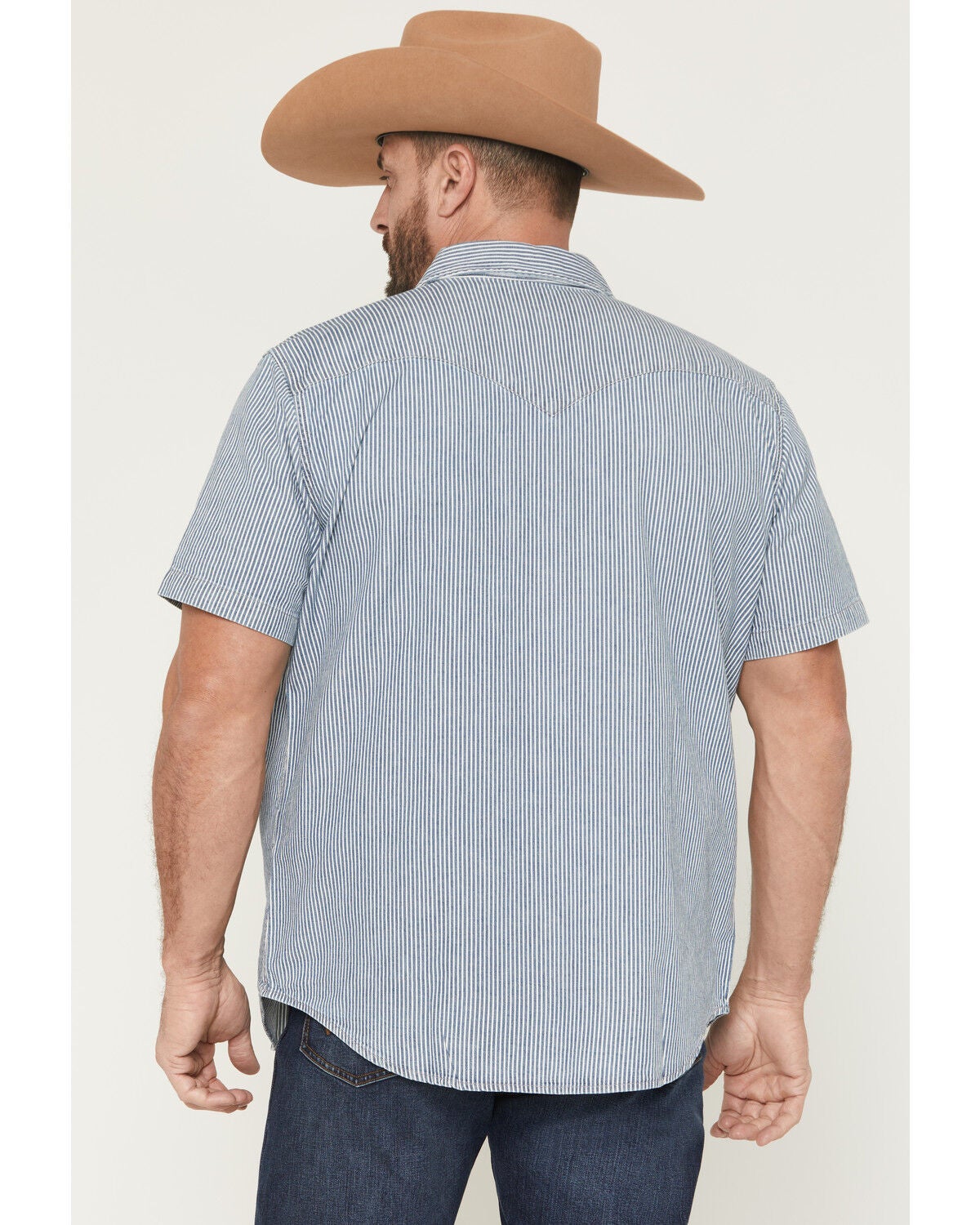 Image #4 - Levi's Men's Classic Picadilly Striped Short Sleeve Snap Western Shirt, Navy, hi-res