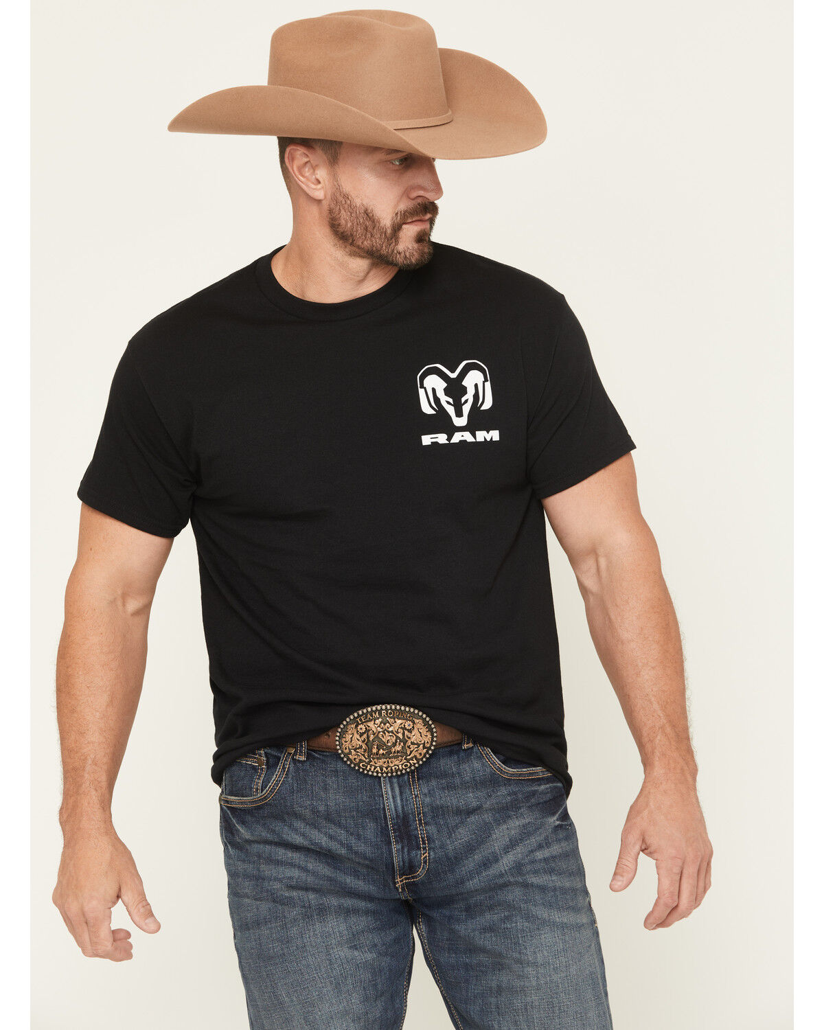 Image #2 - Buckwear Men's Ram Camo Print Logo Short Sleeve Graphic T-Shirt, Black, hi-res
