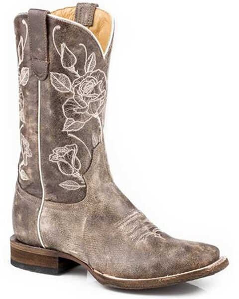 Roper Women's Desert Rose Floral Shaft Western Boots - Square Toe , Brown, hi-res