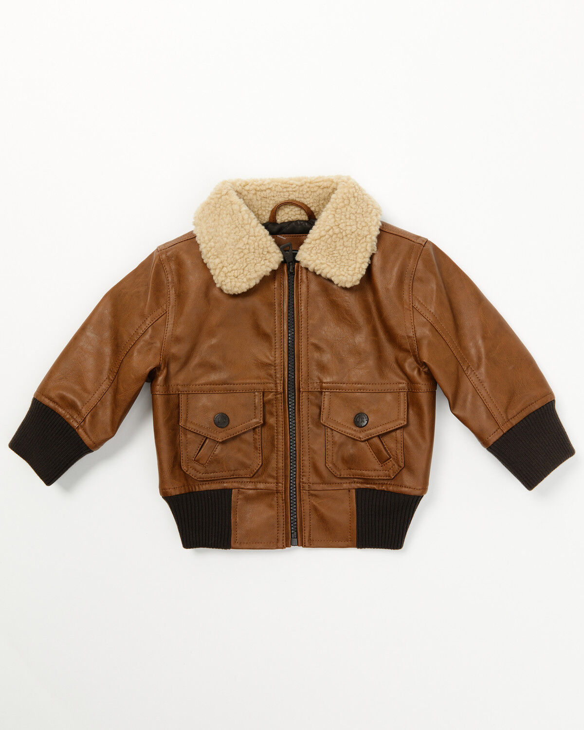 Image #1 - Urban Republic Infant Boys' Faux Leather Bomber Jacket, Lt Brown, hi-res