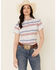 Image #1 - Rough Stock by Panhandle Women's Multi Stripe Short Sleeve Button Down Western Core Shirt , Red/white/blue, hi-res
