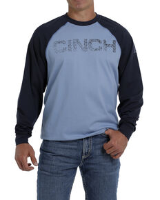 Cinch Men's FR Blue Raglan Stretch Long Sleeve Work Shirt, Blue, hi-res