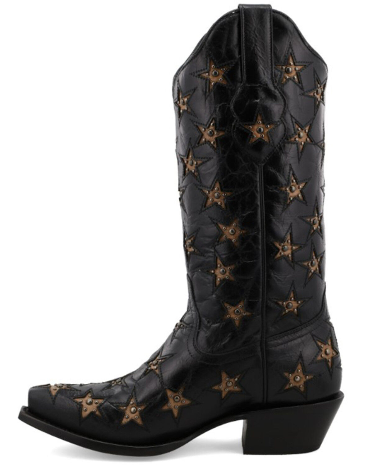 Image #3 - Black Star Women's Marfa Star Inlay Studded Leather Western Boot - Snip Toe, Black, hi-res