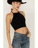 Image #4 - By Together Women's High Neck Ribbed Solid Cross Back Cami, Black, hi-res