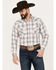 Ely Walker Men's Plaid Print Long Sleeve Pearl Snap Western Shirt - Tall, White, hi-res