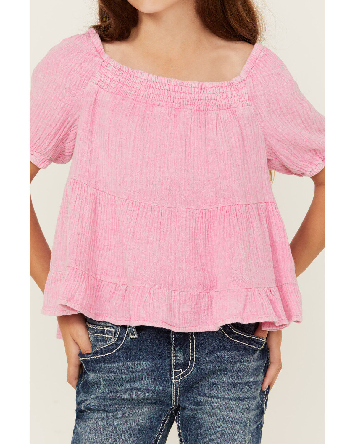 Image #3 - Hayden LA Girls' Puff Sleeve Top, Pink, hi-res