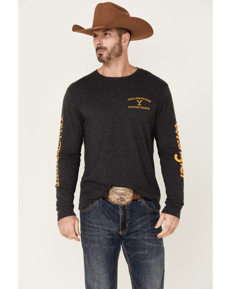 Wrangler Men's Yellowstone Dutton Ranch Logo Long Sleeve T-Shirt - Black, Black, hi-res