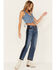 Image #1 - Ceros Women's Medium Wash High Rise Dark Wash Side Seam Straight Jeans, Blue, hi-res