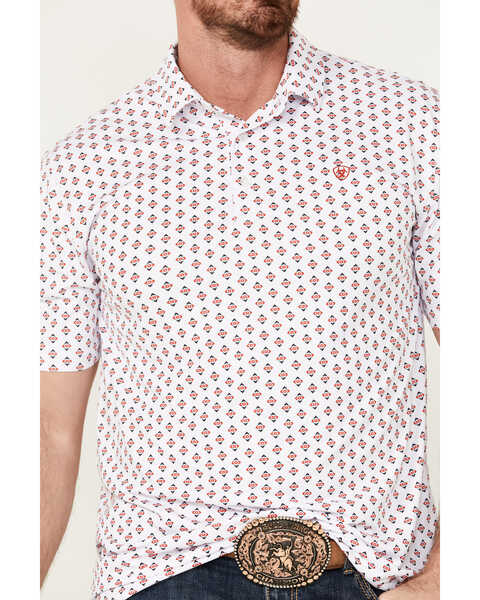 Image #3 - Ariat Men's Geo Print Short Sleeve Polo Shirt , White, hi-res