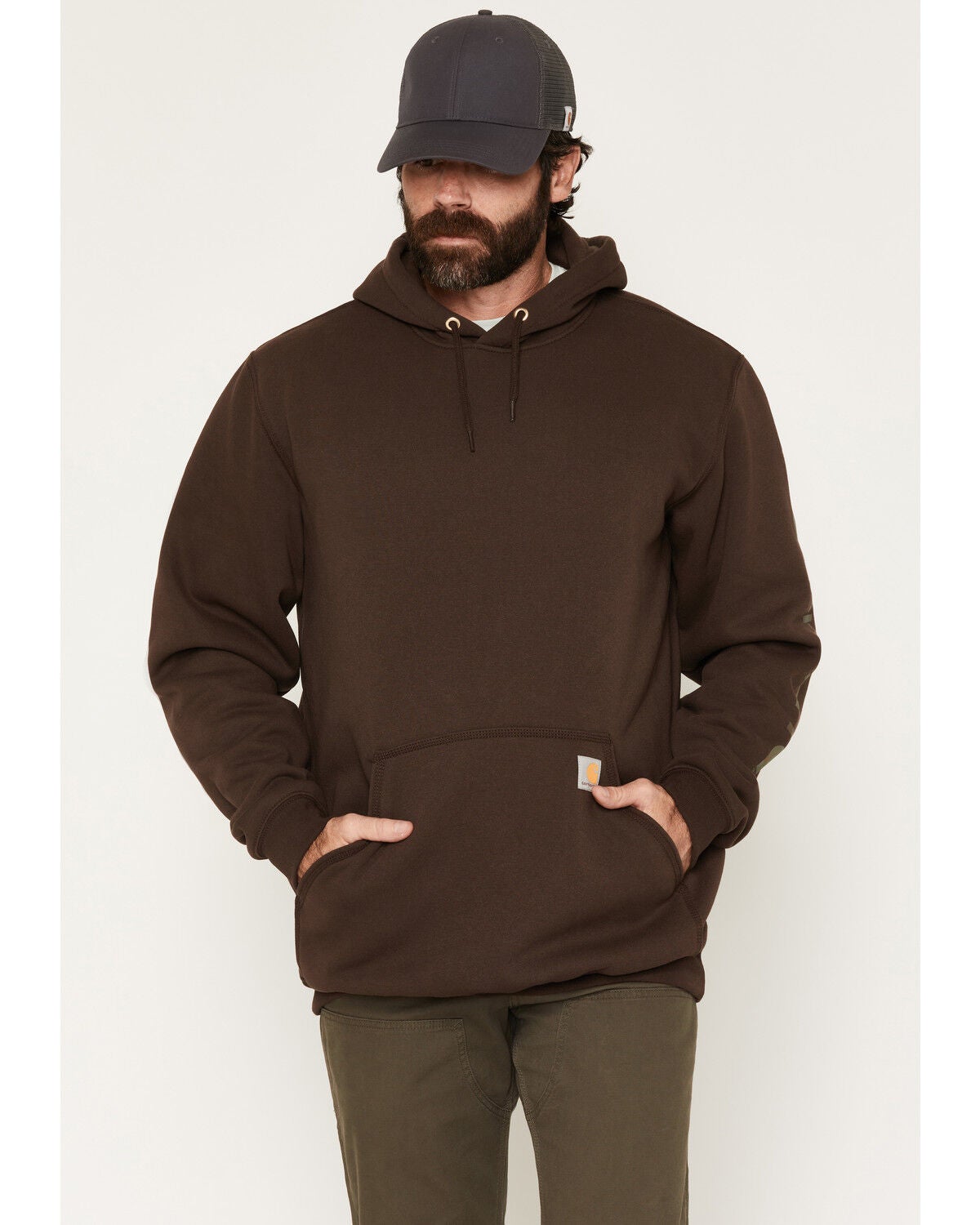 Image #1 - Carhartt Men's Logo Graphic Hooded Work Sweatshirt, Brown, hi-res