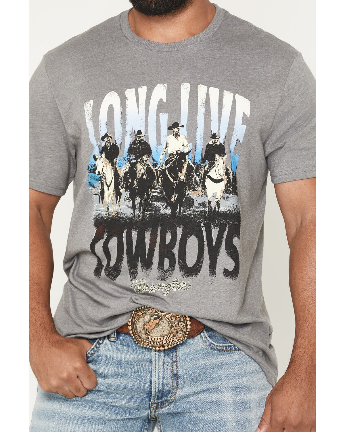 Image #3 - Wrangler Men's Long Live Cowboys Short Sleeve Graphic T-Shirt, Grey, hi-res