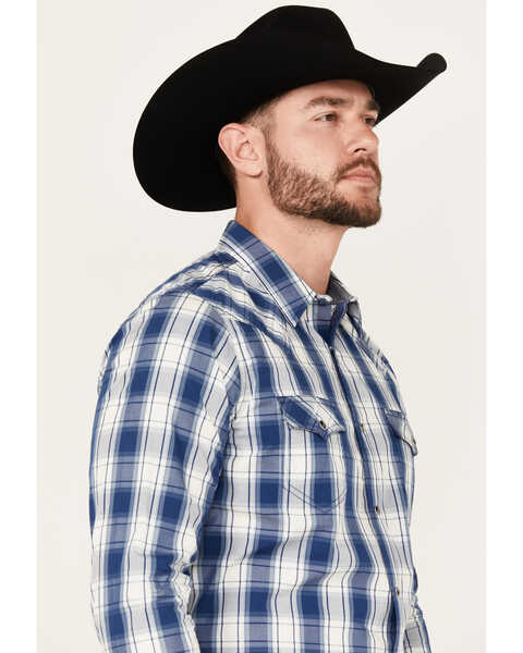Image #2 - Cody James Men's Barrel Plaid Print Long Sleeve Snap Western Shirt, Navy, hi-res