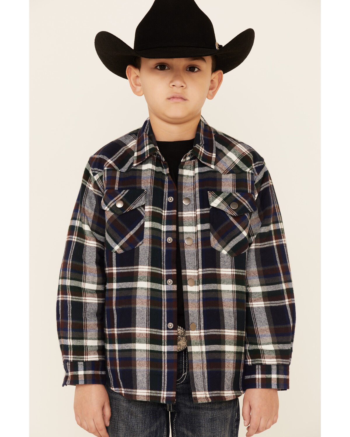 Image #1 - Roper Boys' Plaid Long Sleeve Snap Western Flannel Shirt, Green, hi-res
