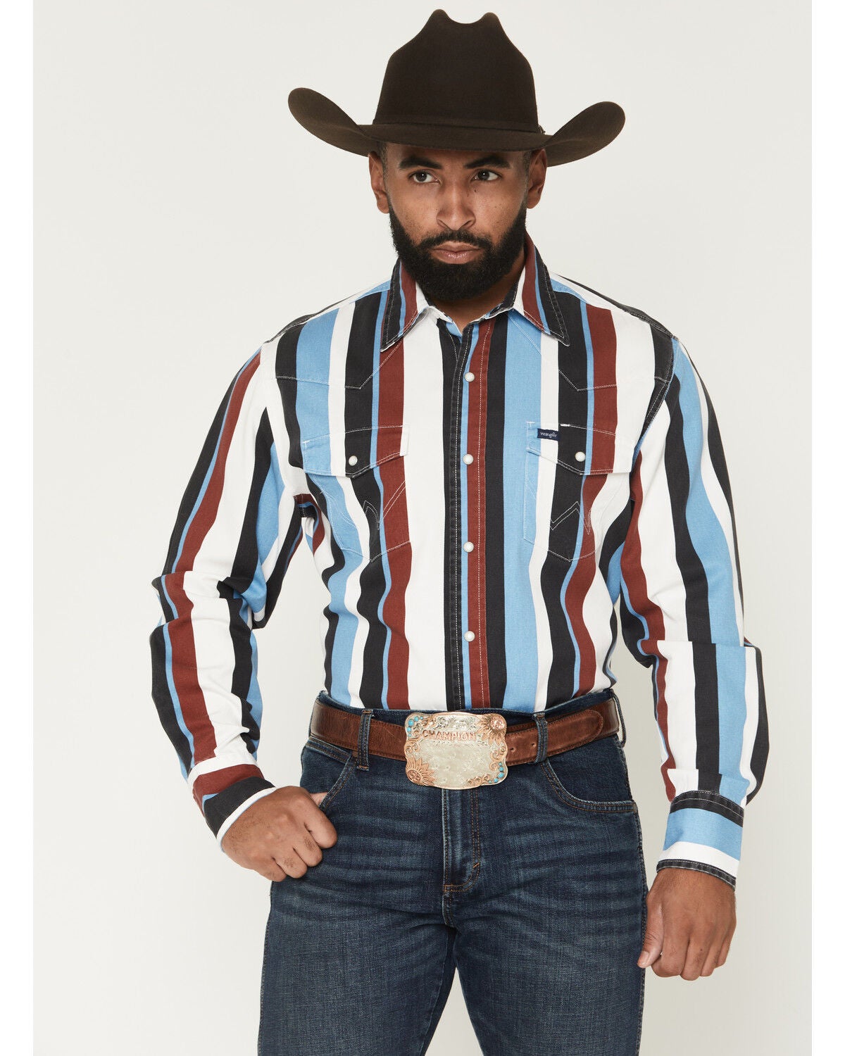 Product Name: Wrangler Men's Vintage Brushpopper Striped Print Long Sleeve Snap Western Shirt