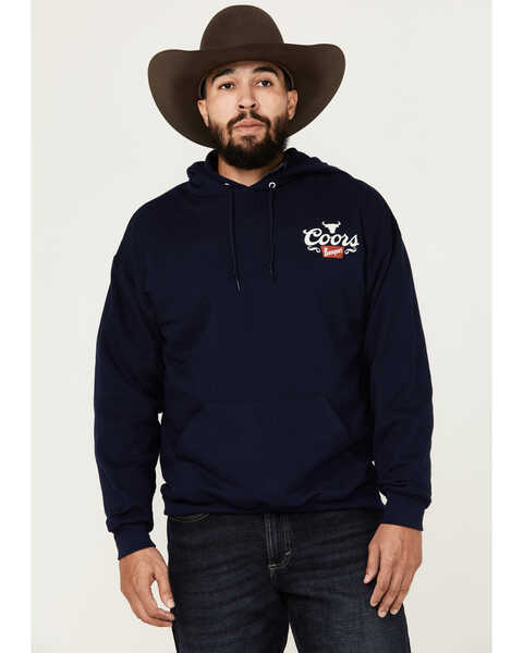 Image #2 - Changes Men's Boot Barn Exclusive Coors Banquet Logo Hooded Sweatshirt , Navy, hi-res