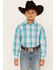Image #1 - Panhandle Boys' Plaid Print Long Sleeve Pearl Snap Western Shirt, Turquoise, hi-res