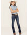 Image #1 - Shyanne Little Girls' Dark Wash Arrow Embroidered Stretch Bootcut Jeans, Blue, hi-res