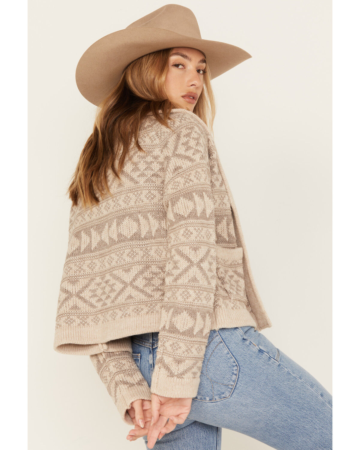 Image #4 - Stetson Women's Southwestern Stripe Knit Cropped Cardigan, Cream, hi-res