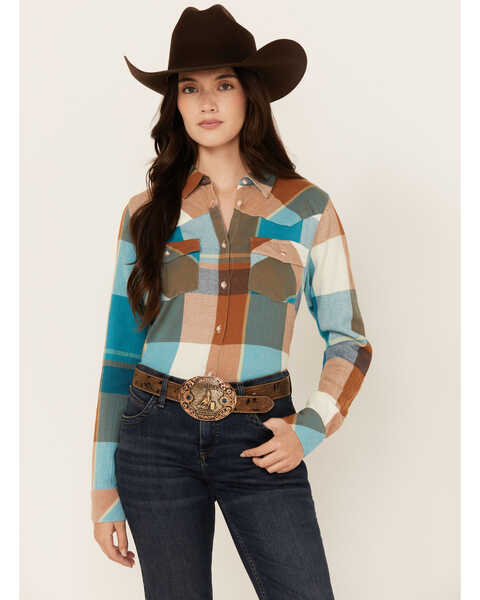 Image #1 - Shyanne Women's Plaid Print Long Sleeve Button-Down Western Shirt , Caramel, hi-res