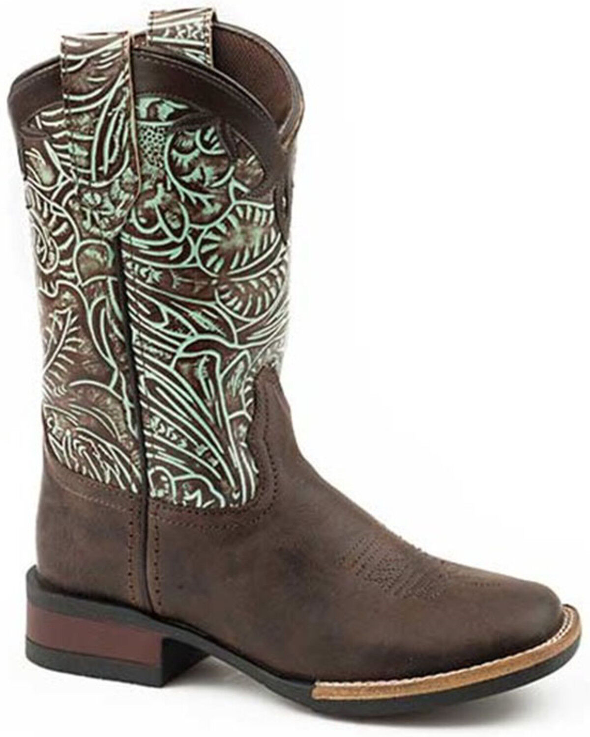 Image #1 - Roper Girls' Monterey Swirls Oiled Leather Western Boot - Square Toe, Brown, hi-res