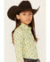 Cruel Girl Girls' Geo Print Long Sleeve Snap Western Shirt, Bright Green, hi-res