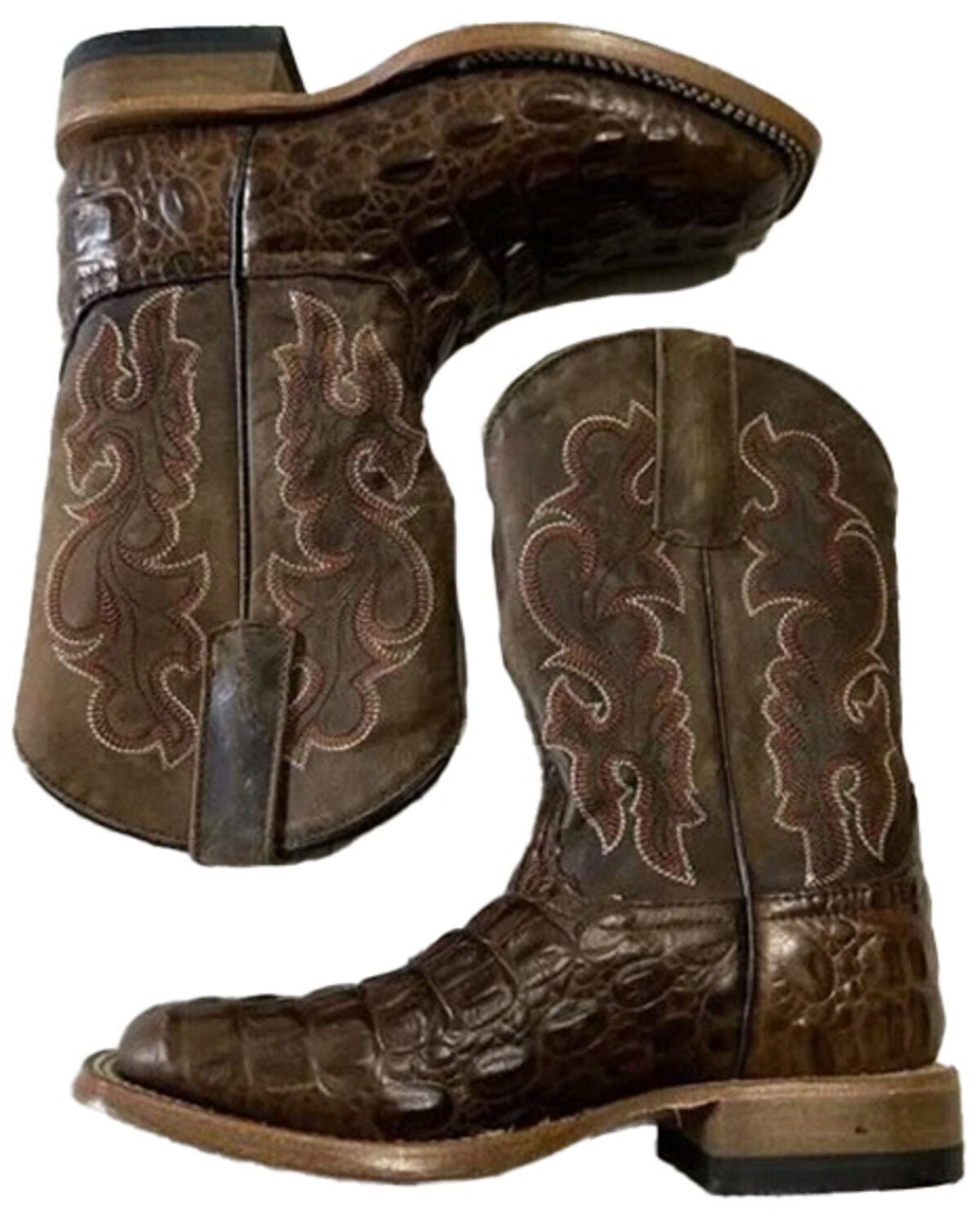 Image #2 - Horse Power Boys' Nile Croc Print Western Boots - Square Toe, Chocolate, hi-res