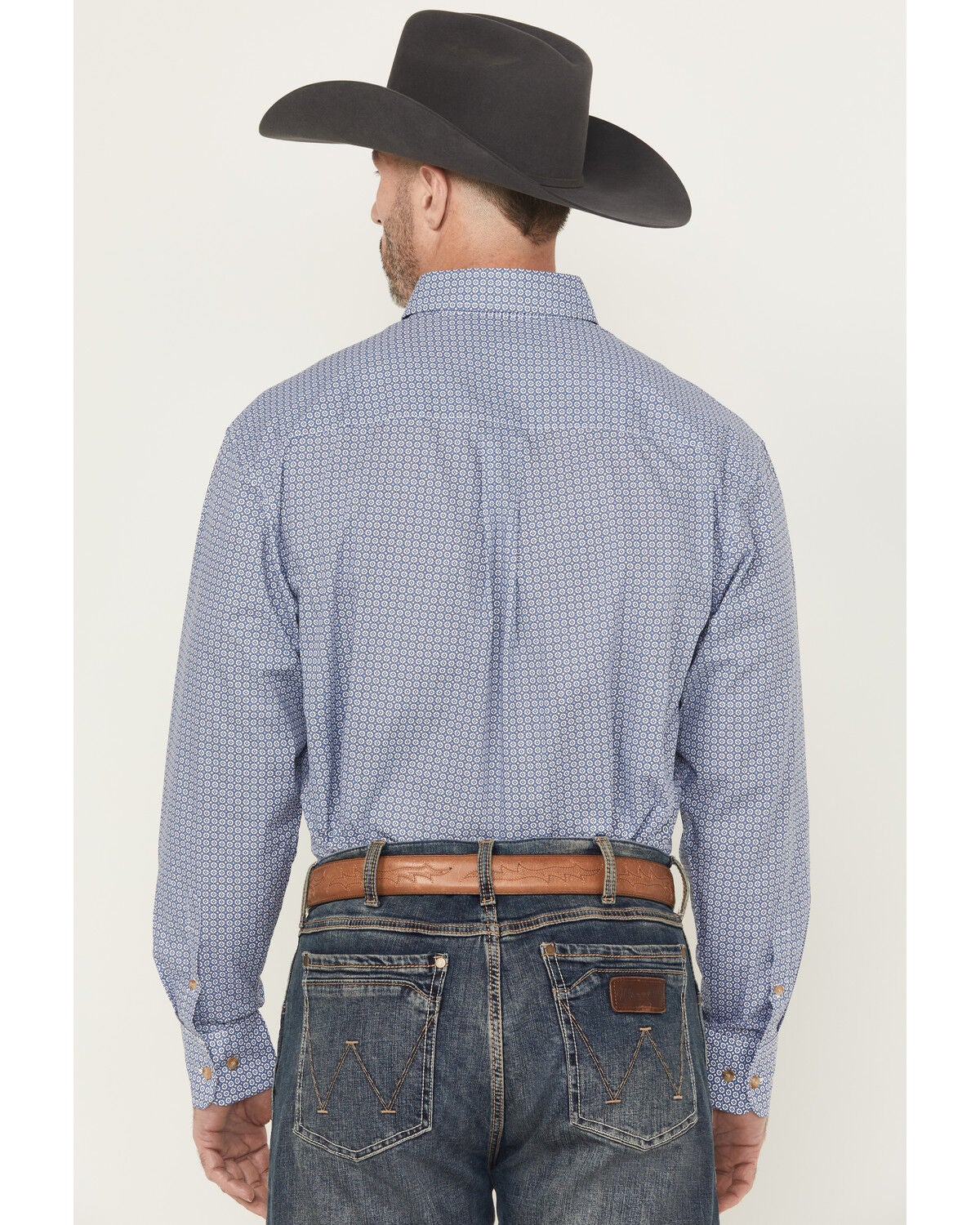 Image #4 - Wrangler Men's Geo Print Long Sleeve Button-Down Stretch Western Shirt - Tall, Blue, hi-res