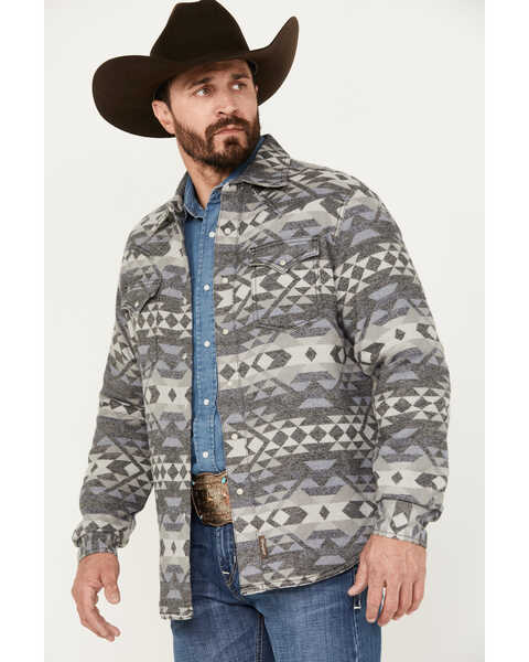 Image #2 - Wrangler Retro Men's Premium Southwestern Print Long Sleeve Snap Western Shirt, Grey, hi-res