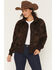 Image #1 - Hooey Women's Southwestern Print Sherpa Lined Snap Sweater, Brown, hi-res