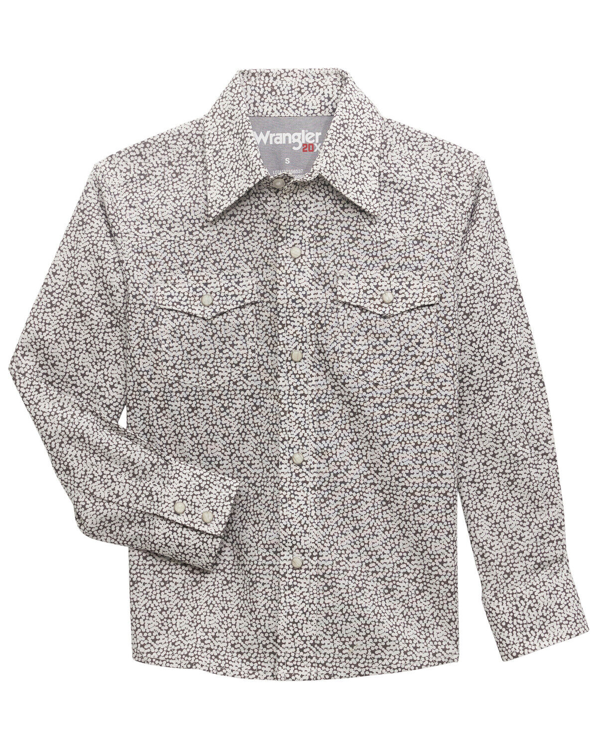 Image #1 - Wrangler 20X Boys' Geo Print Long Sleeve Snap Western Shirt, Grey, hi-res