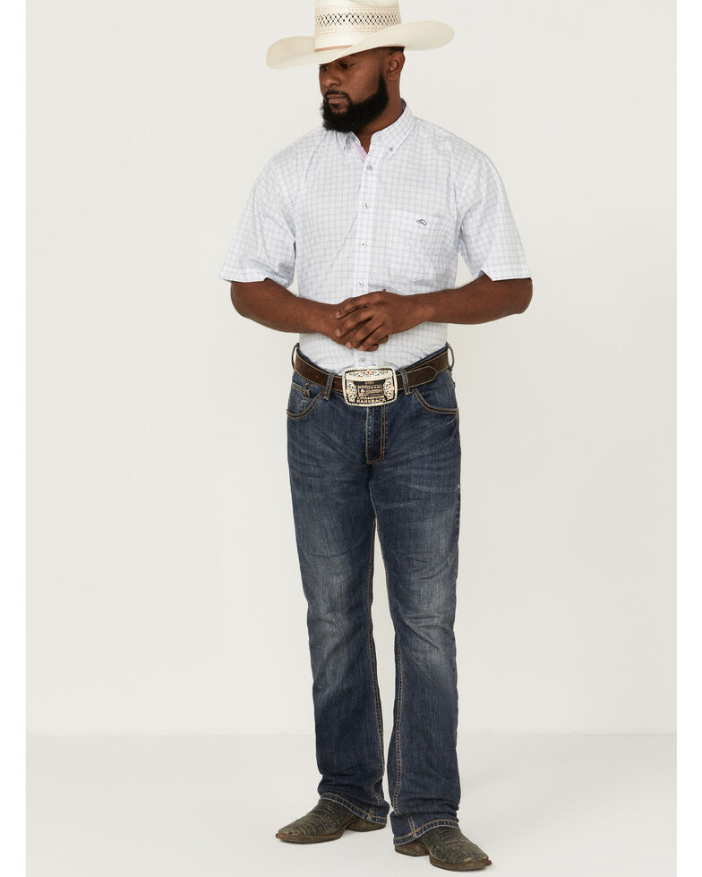 Resistol Men's Milton Small Check Plaid Short Sleeve Button-Down Western Shirt , White, hi-res