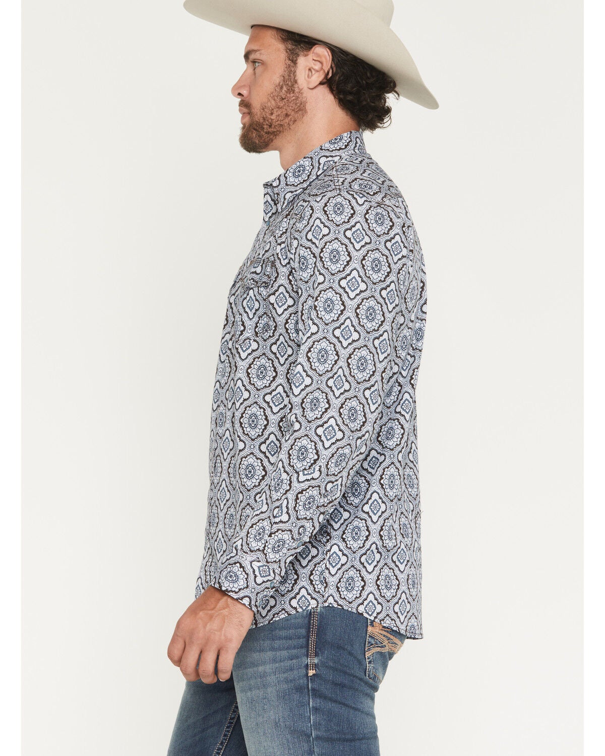 Image #2 - Moonshine Spirit&reg; Men's Gypsy Life Paisley Print Long Sleeve Snap Western Shirt, Light Blue, hi-res
