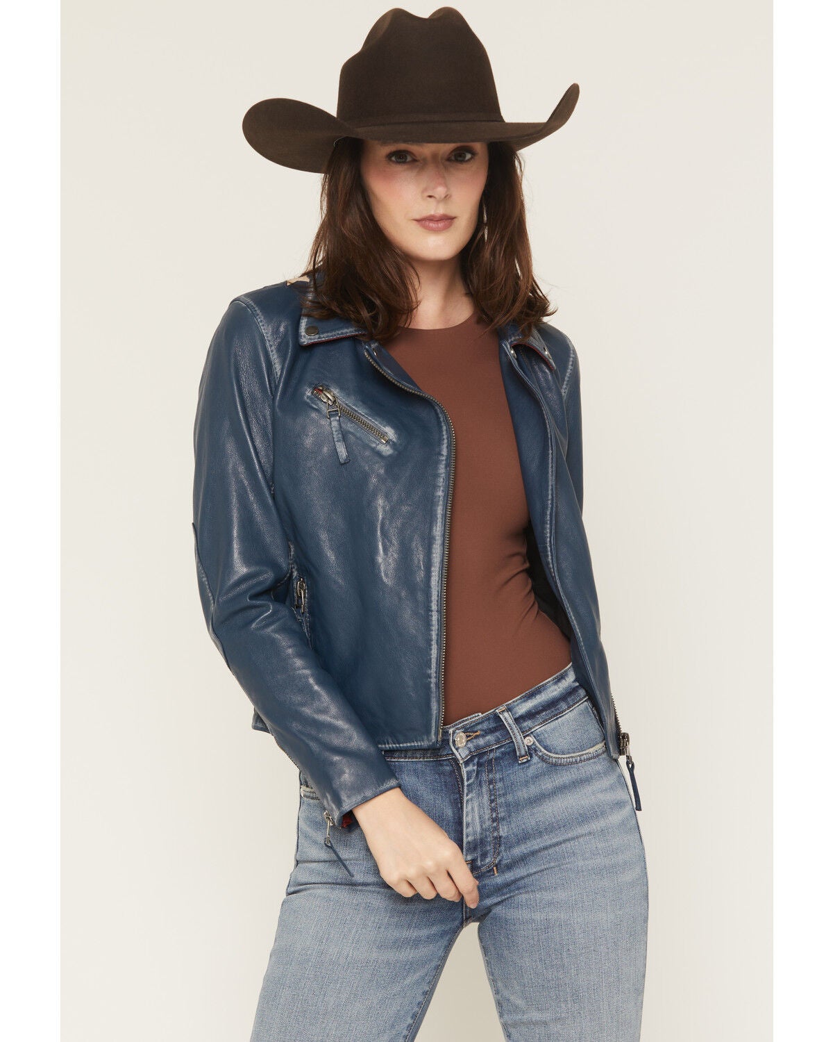 Image #2 - Mauritius Leather Women's Christy Americana Moto Jacket, Blue, hi-res