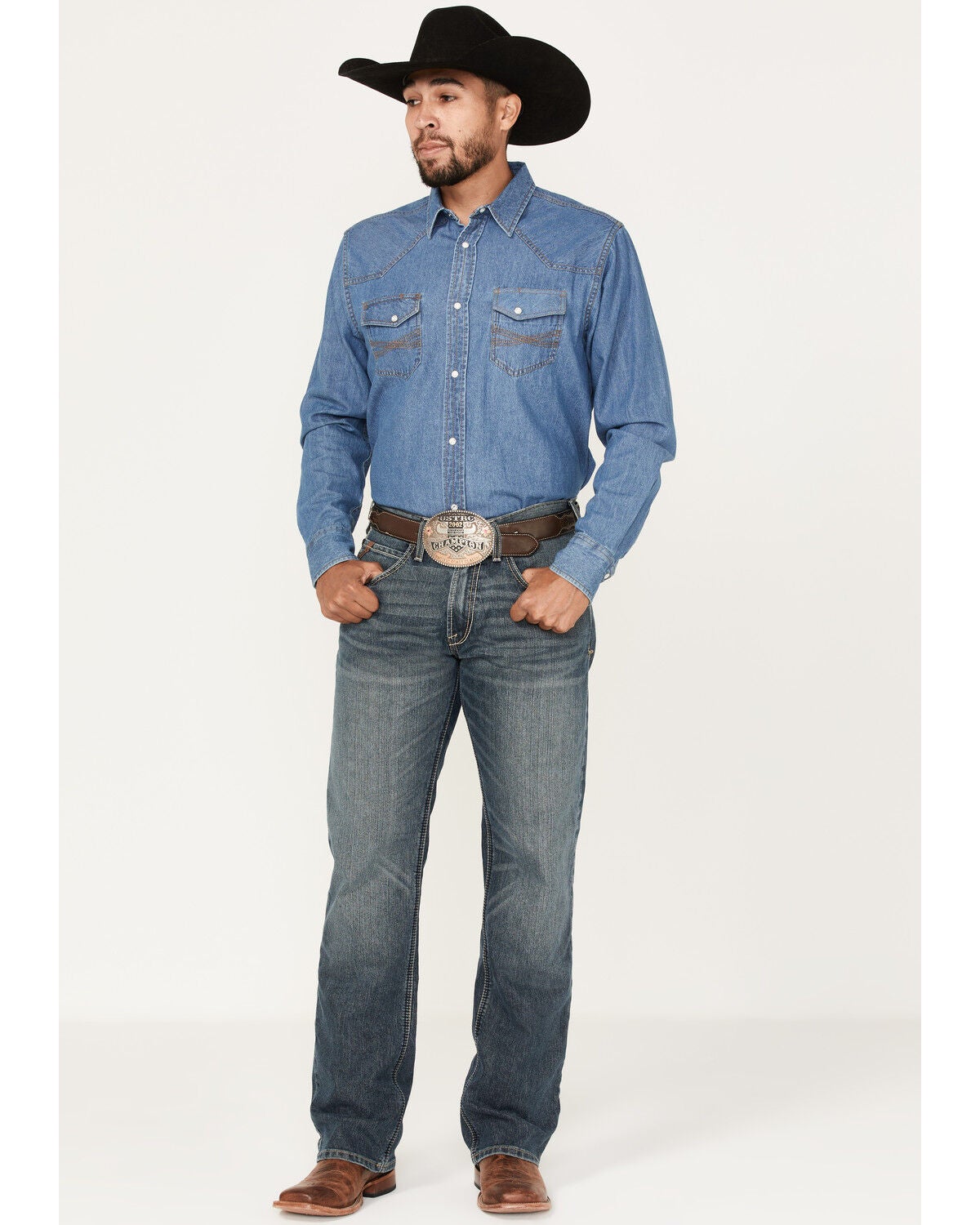 Ariat Men's M5 Louisville Seneca Medium Wash Stretch Straight Leg Jeans, Blue, hi-res