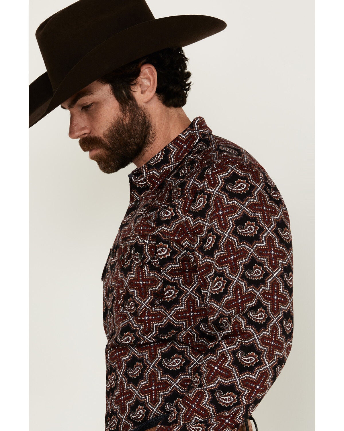 Image #2 - Cody James Men's Daybreak Geo Print Long Sleeve Snap Western Shirt, Red, hi-res