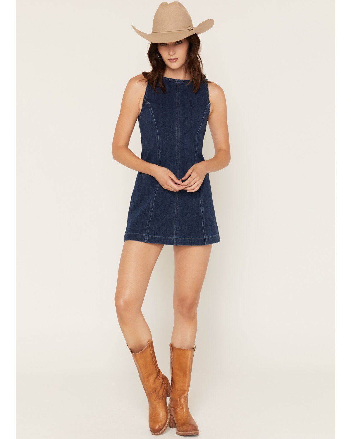 Cleo + Wolf Women's Medium Wash Denim Sleeveless Mini Dress, Medium Wash, hi-res
