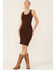 Image #4 - LaBiz Women's Bodycon Snap Slit Dress, Chocolate, hi-res