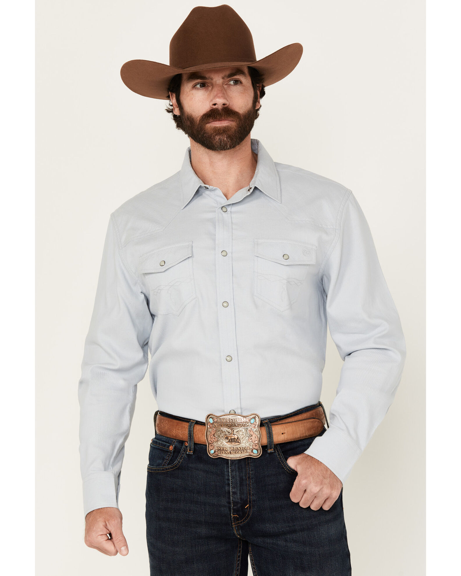 Blue Ranchwear Men s Alcova Solid Long Sleeve Snap Western Shirt