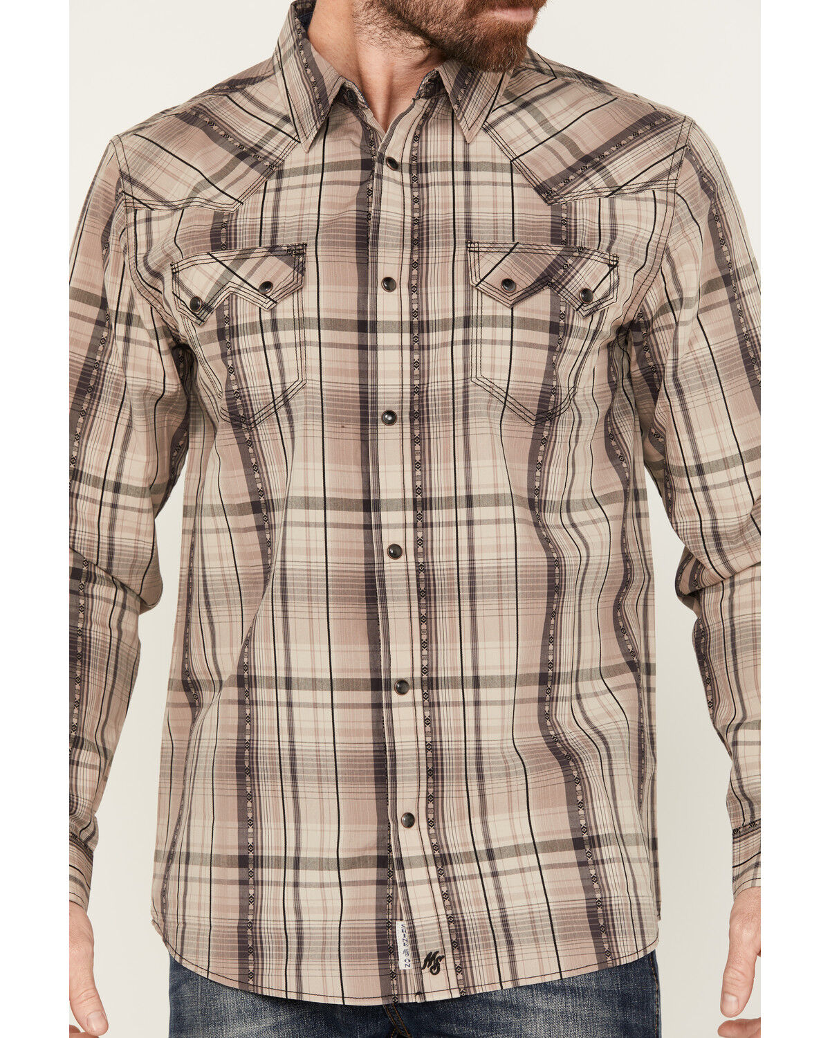 Image #3 - Moonshine Spirit Men's Load Plaid Print Long Sleeve Snap Western Shirt, Tan, hi-res