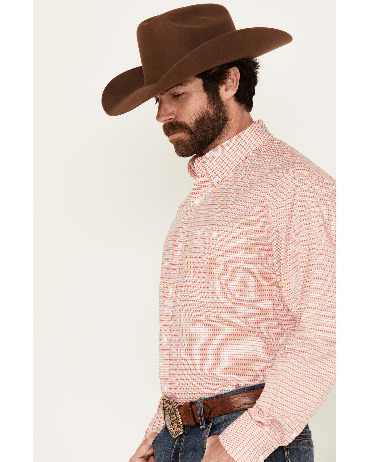 Image #2 - George Strait by Wrangler Men's Geo Print Long Sleeve Button-Down Stretch Western Shirt, Red, hi-res
